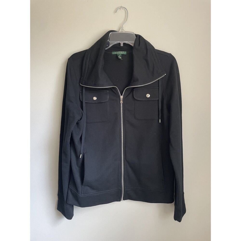 Women's Lauren Ralph Lauren Black Button Up Jacket Size Medium 100% Cotton